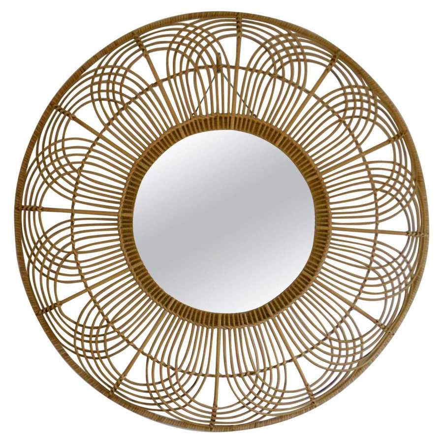 Large Bamboo Sunburst Mirror in the Style of Franco Albini Italy 1960s