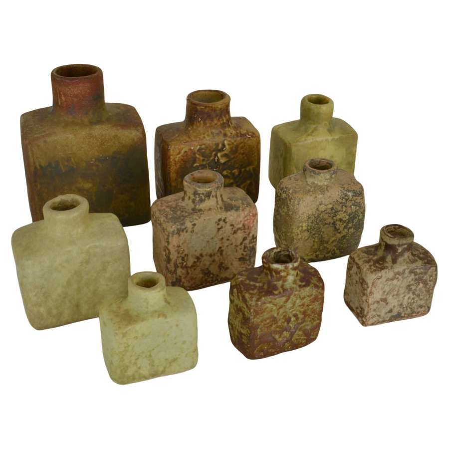 Group of Square Studio Ceramic Vases in Sage and Earth Tones